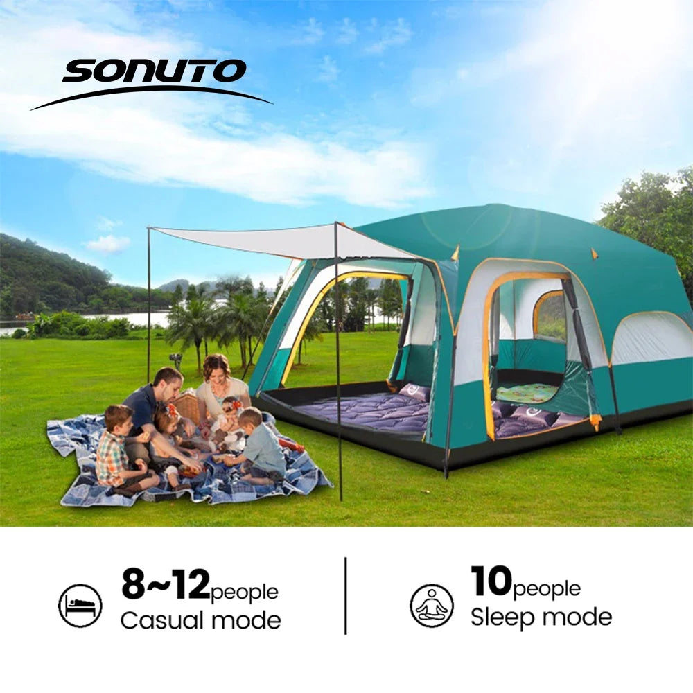 Upgraded 4 Season Camping Tent 3-12 Person Waterproof Windproof Double Layer 2 Room Family Outdoor Backpacking Equipment