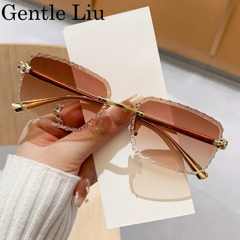 Retro Square Rimless Sunglasses Men 2026 Luxury Brand Framless Punk Rectangle Sun Glasses for Male Cut Edge Eyewear UV400 Shades