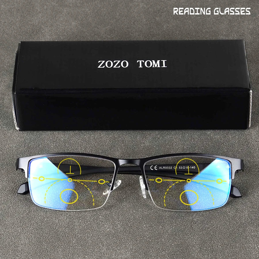 Men Women Square Progressive Multifocal Reading Glasses Photochromic Lens Ultralight Frame Flexible Temple Luxury Designer Glass