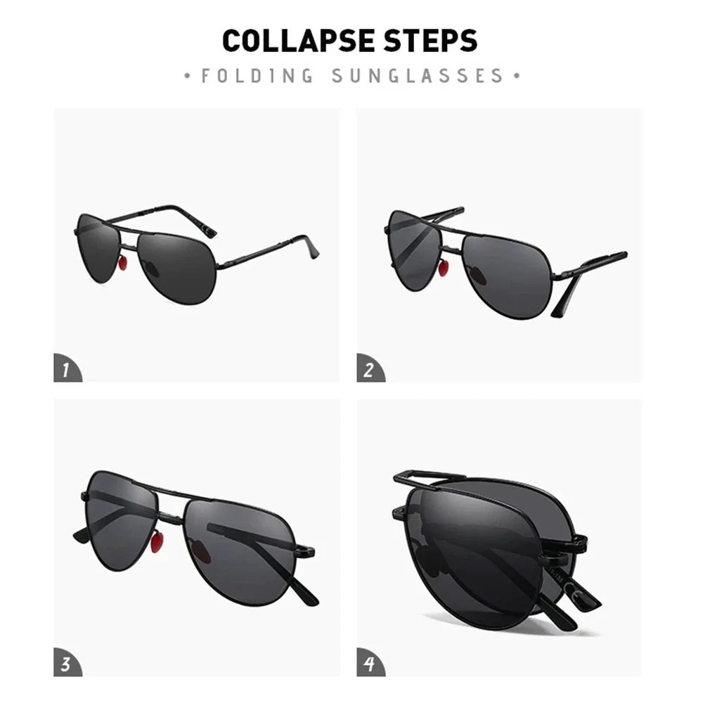 VIVIBEE Metal Pilot Black Folding Sunglasses Polarized Men Titanium Shades Women Aviation UV400 Designer Mirror Blue Sun Glasses