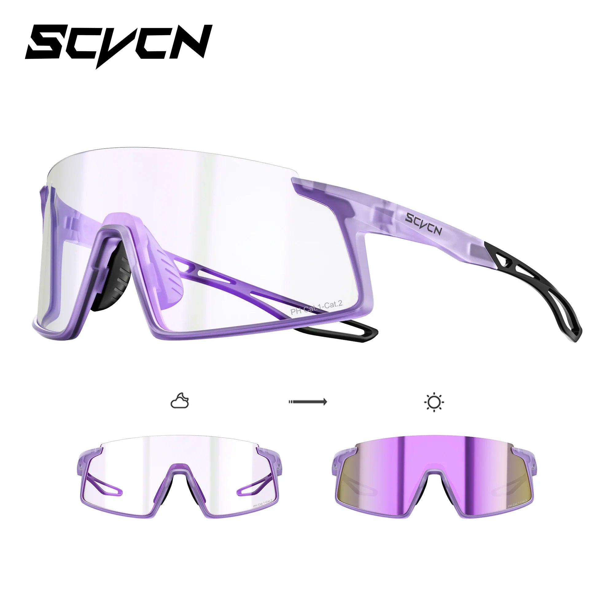 SCVCN Men Women Outdoor Sports Photochromic Running Casual Goggles MTB Bike Glasses UV400 Hiking Eyewear Cycling Sunglasses