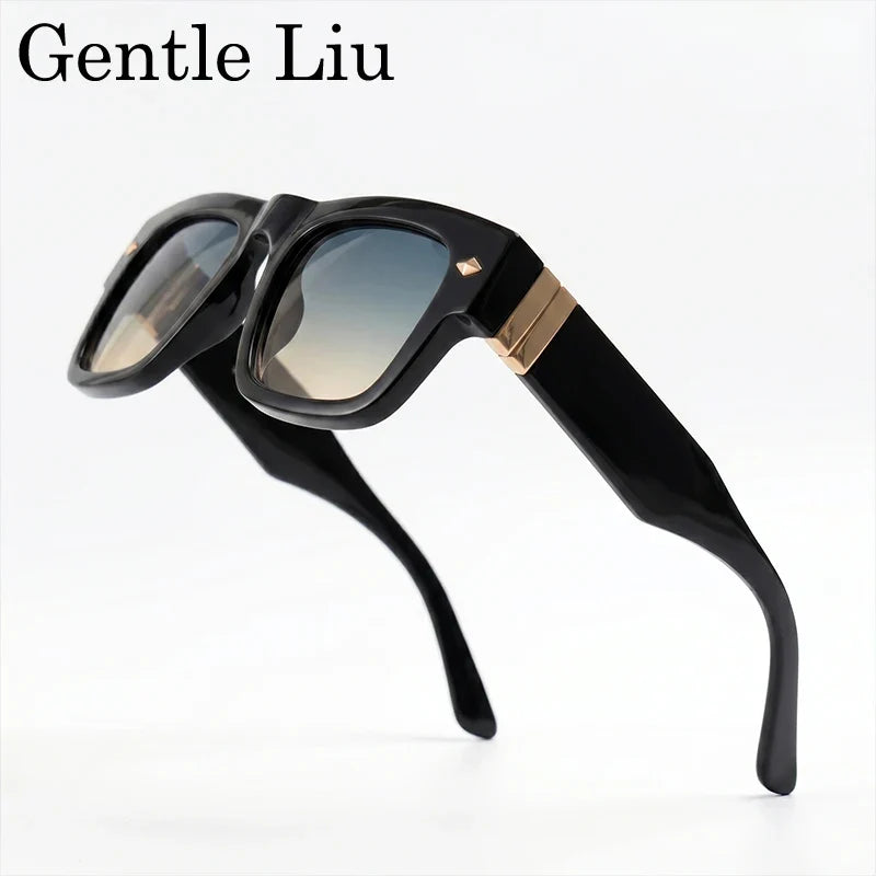 Retro Steampunk Square Photochromic Sunglasses Men Luxury Brand Design Oversized Thick Frame Rivet Sun Glasses For Male Eyewear