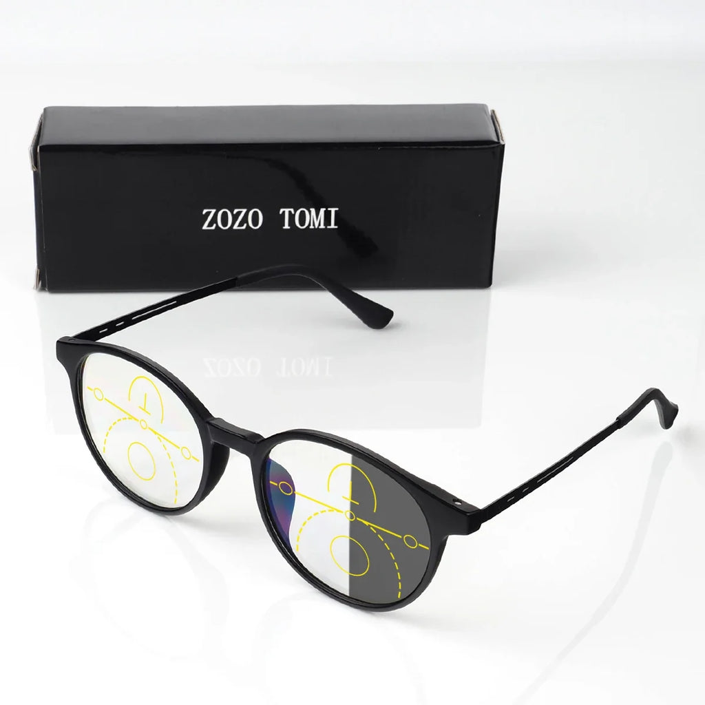 Men Women Progressive Multifocal Reading Glasses Round Design Titanium Alloy Luxury Brand Designer Clear Lens Comfortable Wear