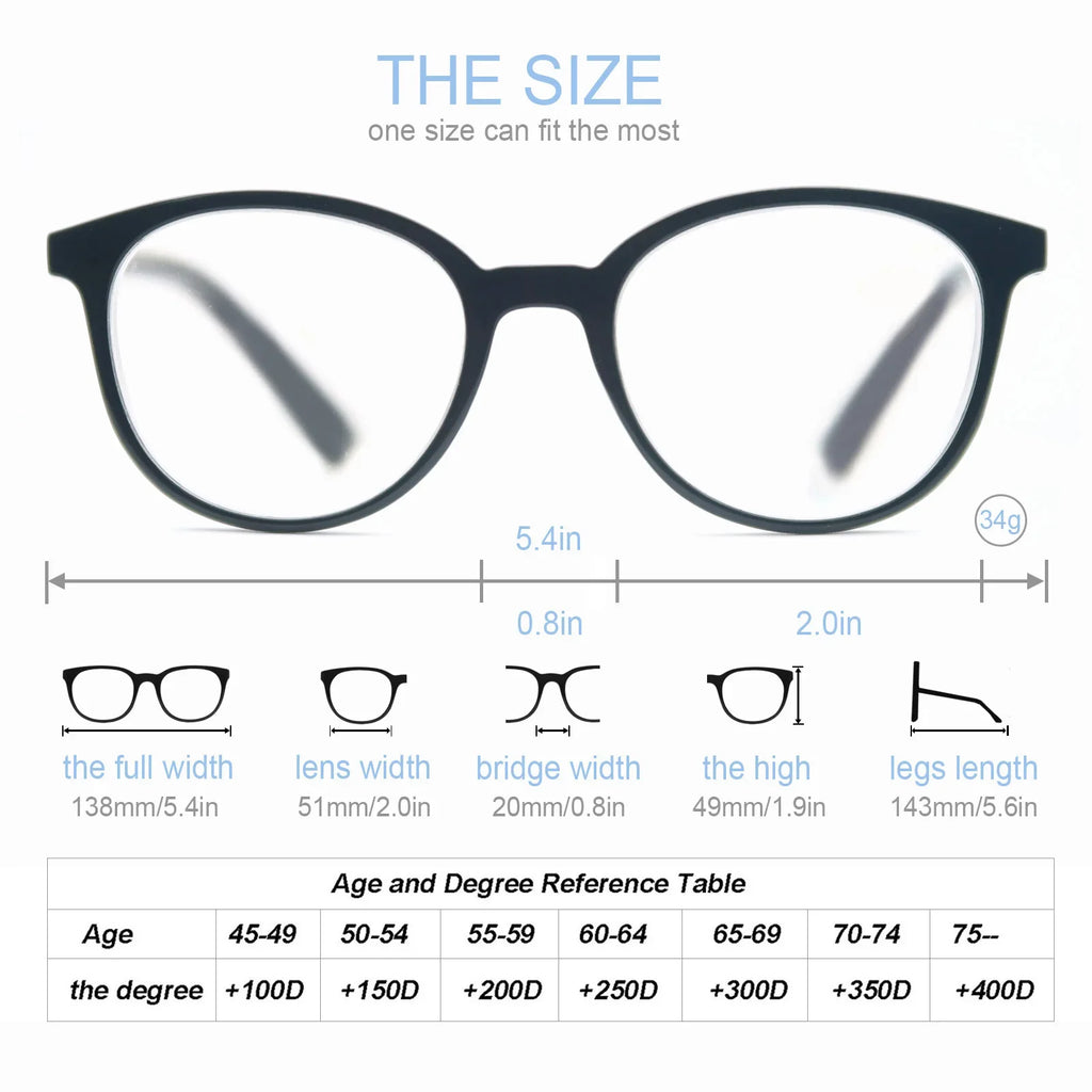 Round Reading Glasses Women Readers Eyeglasses Classic Frame Flexble Plastic Spring Hinge Lightweight Wear with Diopter +1.0~4.0