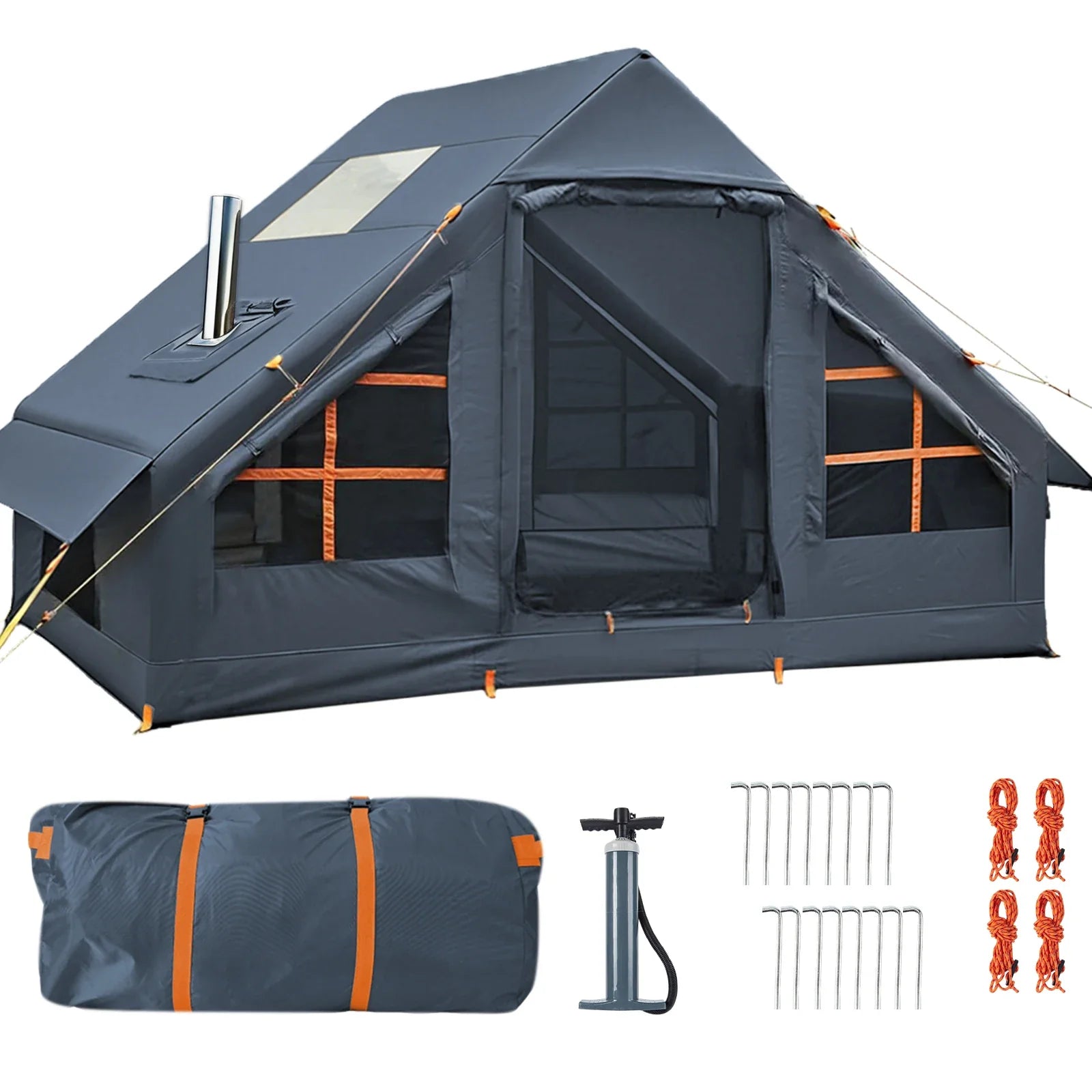 Inflatable Tents for Camping - Easy Blow Up Glamping Tent with Hand Pump, Hot Tent with Stove Jack Waterproof PVC Air Inflatable