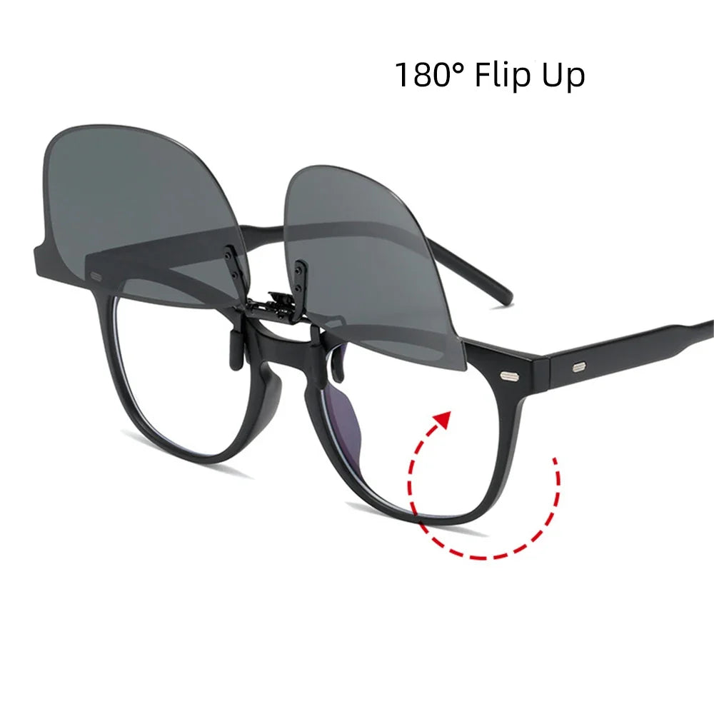 VIVIBEE Polarized Clip on Flip Up Rimless Sunglasses for Anti-Glare Night Driving Square Glasses UV  Eyeglasses