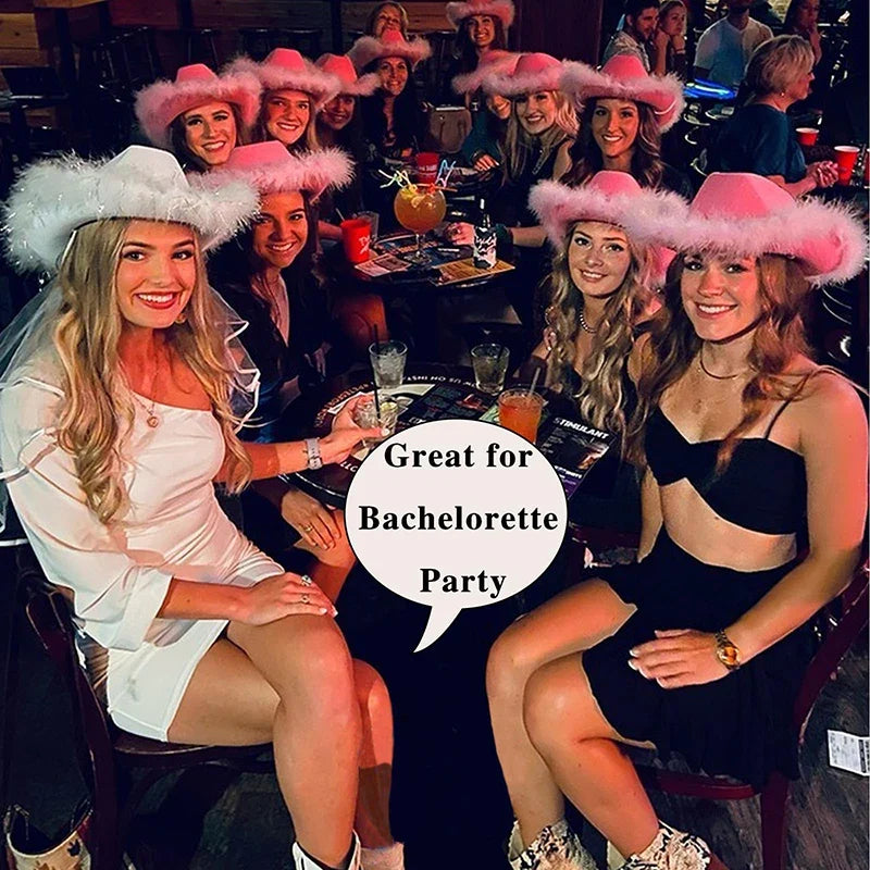 5-12Set Cowgirl Cowboy Hats Bachelorette Cowboy Hats for Bridal Shower Wedding Rhinestone Bandana Heart Glasses for Last Disco