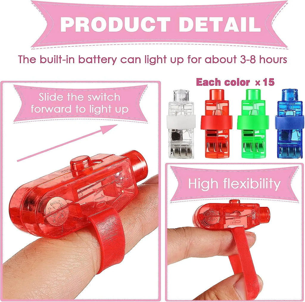 60pcs LED Laser Finger Ring Fingerlights LED Finger Lights Plastic Flashing Light Up Ring Finger Lights for Kids Halloween Raves
