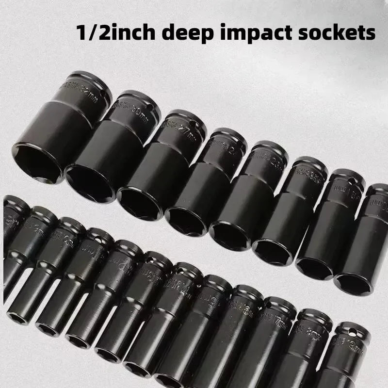 10pcs 1/2 Drive Metric Heavy Duty Impact Socket Set Universal Deep Wrench Sockets for Pneumatic Air Repair Manual Tools