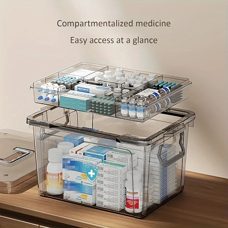 Waterproof Double Layer Transparent Multi Tier Medicine Storage Box Home Bedroom First Aid Storage Container