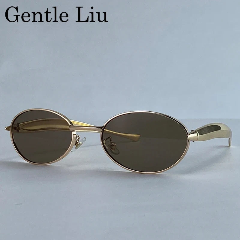 Vintage Small Frame Oval Sunglasses Women 2026 Luxury Trendy Steampunk Metal Sun Glasses For Lady Classic Outdoor UV400 Shades
