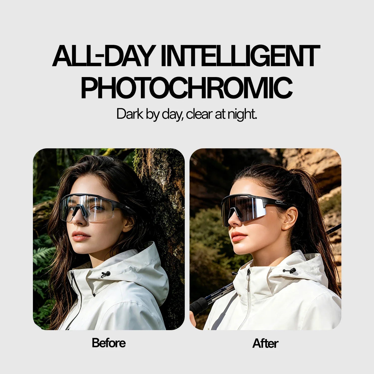 SCVCN Hiking Eyewear Women UV400 Photochromic Bike Riding Sunglasses Outdoor Men Sports MTB Goggles Running Climbing Hydrophobic