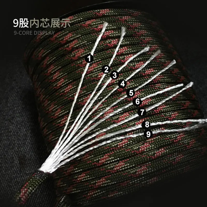 100M/50M 550 Military Standard 9-Core Paracord Rope 4mm Outdoor Parachute Cord Survival Umbrella Tent Lanyard Strap