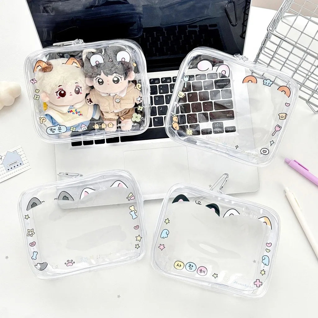 Couple Dolls Storage Bag Transparent Pvc Zipper Organizer Bags Dustproof Plush Doll Display Case Outdoor Backpack Hanging Bag
