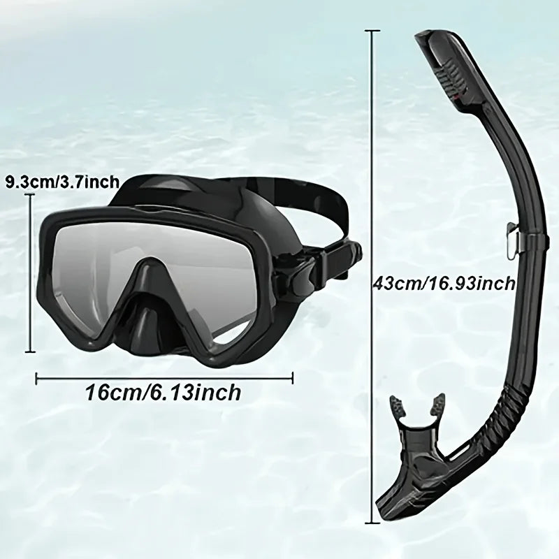 Scuba Diving Mask Snorkel Set For Adults Tempered Glass Professional Panoramic Snorkeling Gear Swimming Training Snorkel Kit