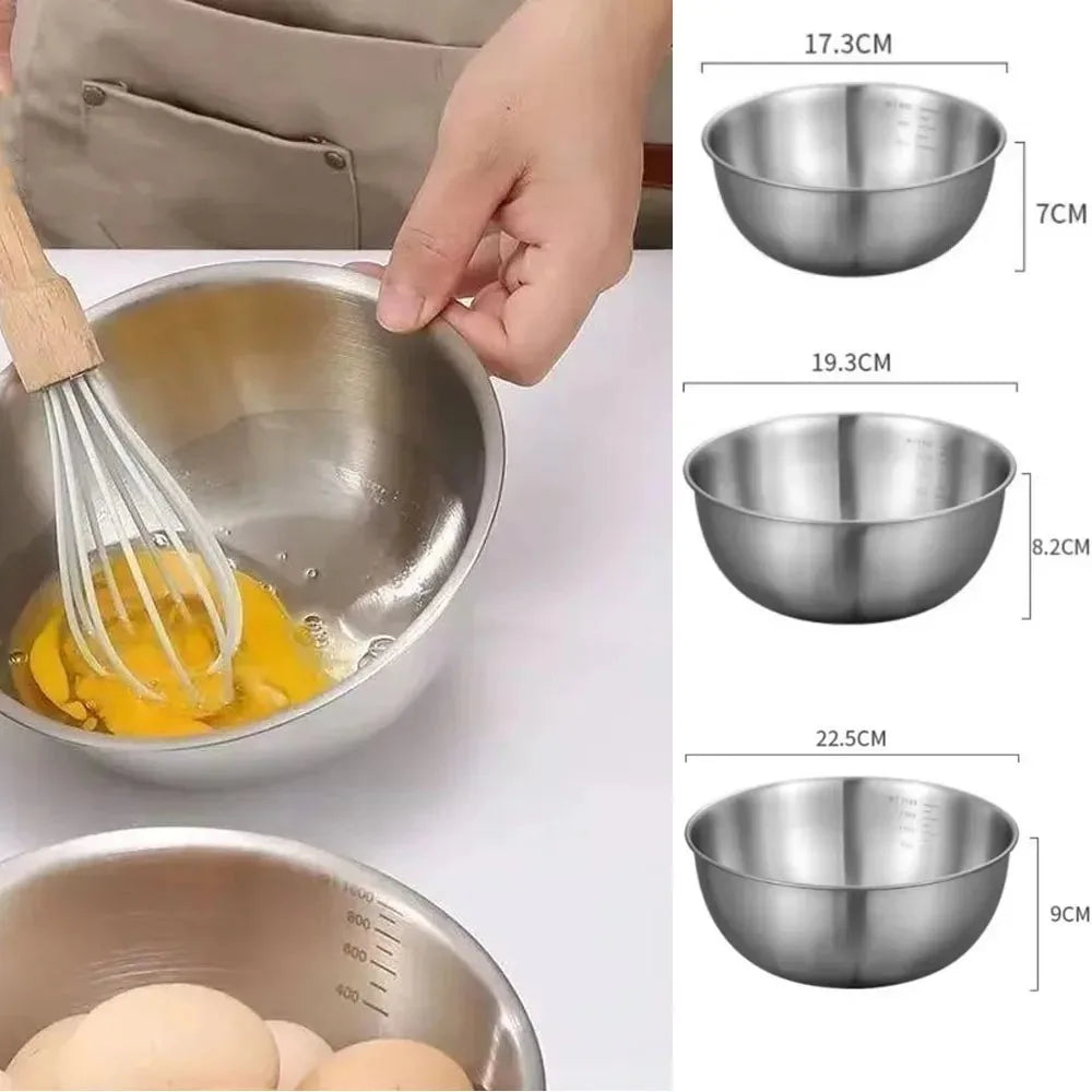 Large Capacity Stainless Steel Bowl Set with Scale for Cooking Baking Food Storage Home Kitchen Essentials Mixing Bowls