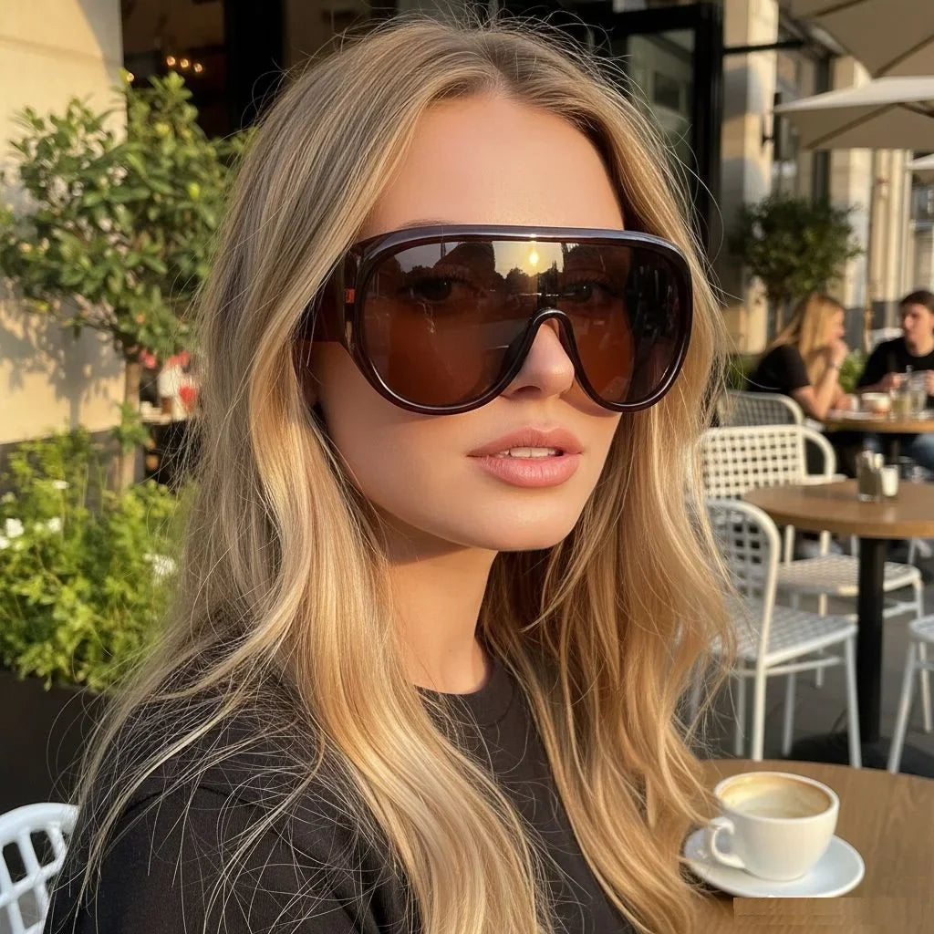 Oversized Shield Visor Mask Sunglasses Women Men Windproof Sun Glasses One Peice Big Frame Goggles Shades Sport UV400
