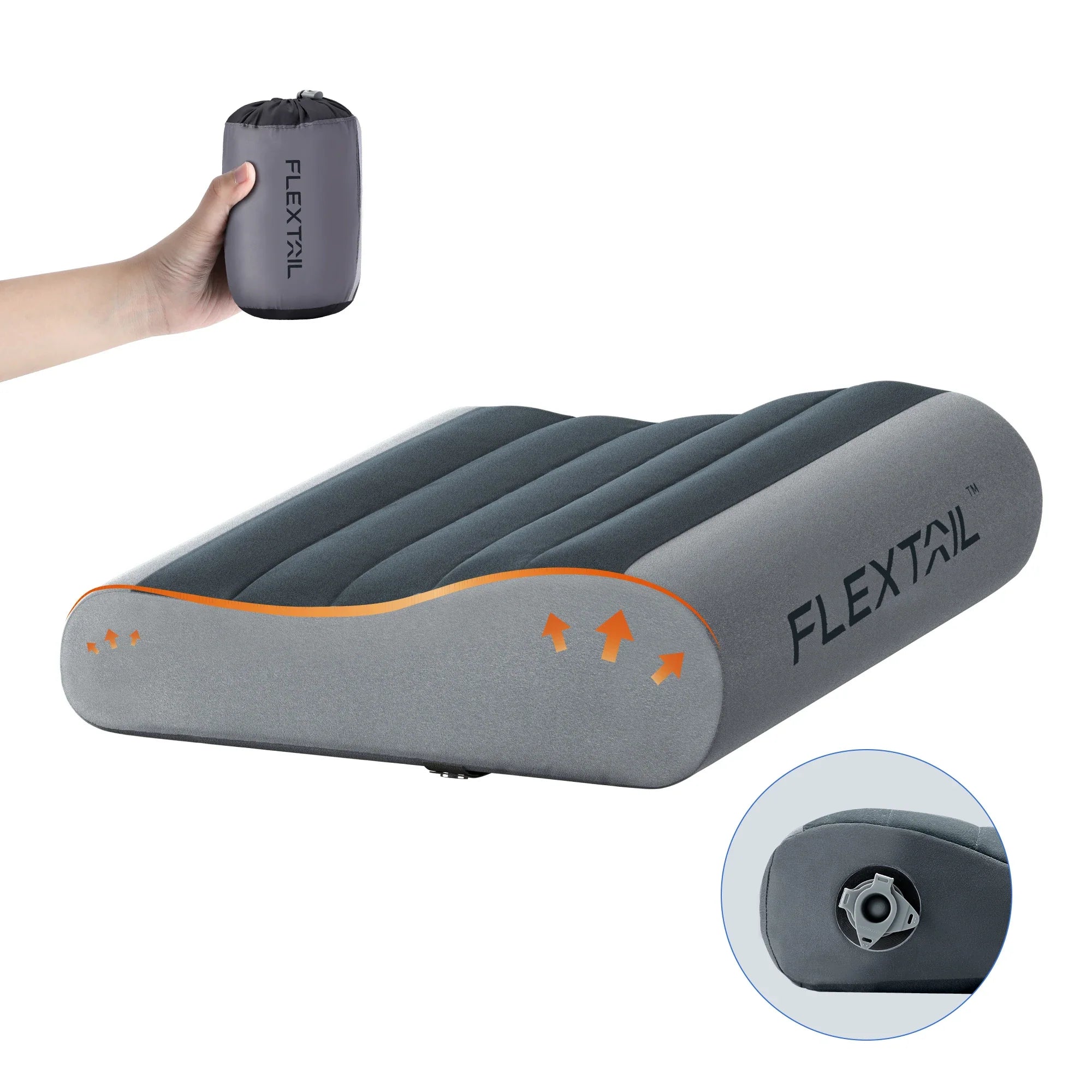 FLEXTAIL ZERO PILLOW - Ergonomic Inflatable Pillow with Dual Support for Travel and Home, Lightweight, Washable, Ultra-Quiet