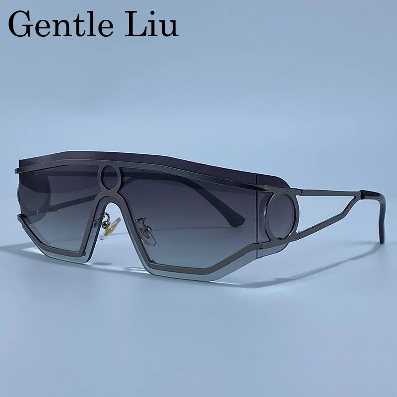 Rimless One-Piece Punk Sunglasses Women 2026 Luxury Brand Shield Wrap Around Goggle Sun Glasses For Lady Outdoor Eyewear Shades