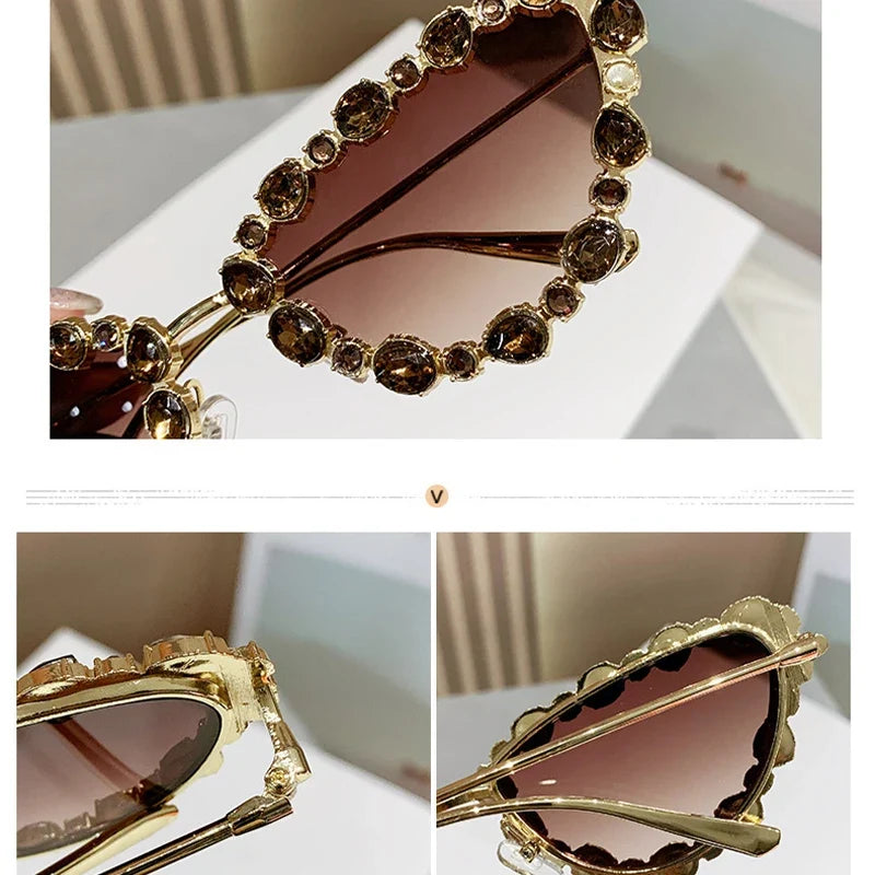Cat glasses, oversized rhinestone sunglasses, personalized and trendy retro metallic sunglasses with diamonds