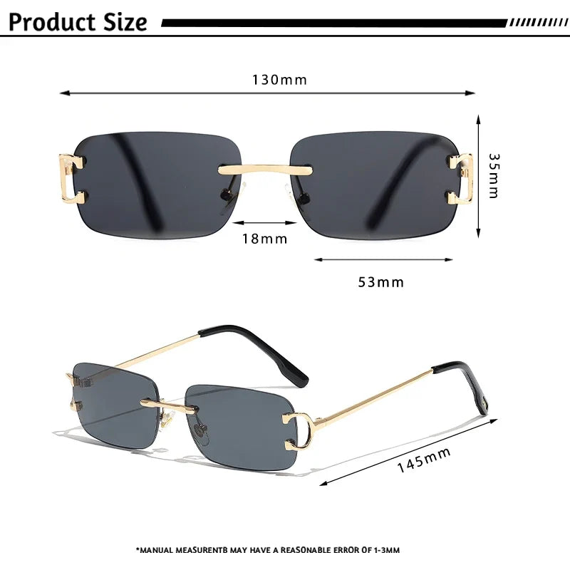 HBK Retro Borderless Sunglasses Women Square Mental Frame Sun Glasses Design Outdoor Party Travel UV400 Glasses Gift Box