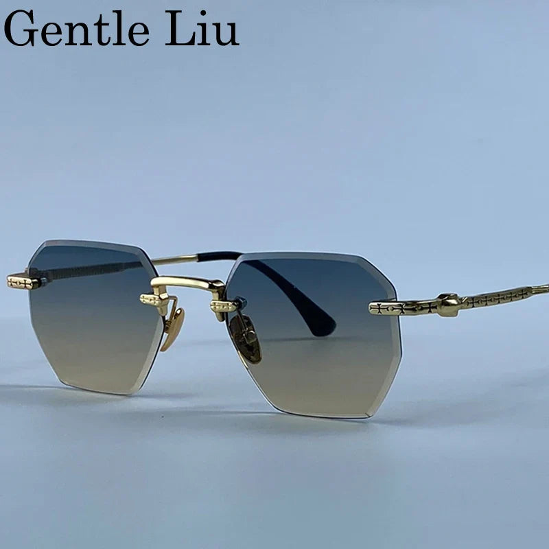 Rimless Square Sunglasses Men 2026 Luxury Designer Trendy Polygon Metal Frame Sun Glasses Y2K Punk Frameless Hip Hop Eyewear