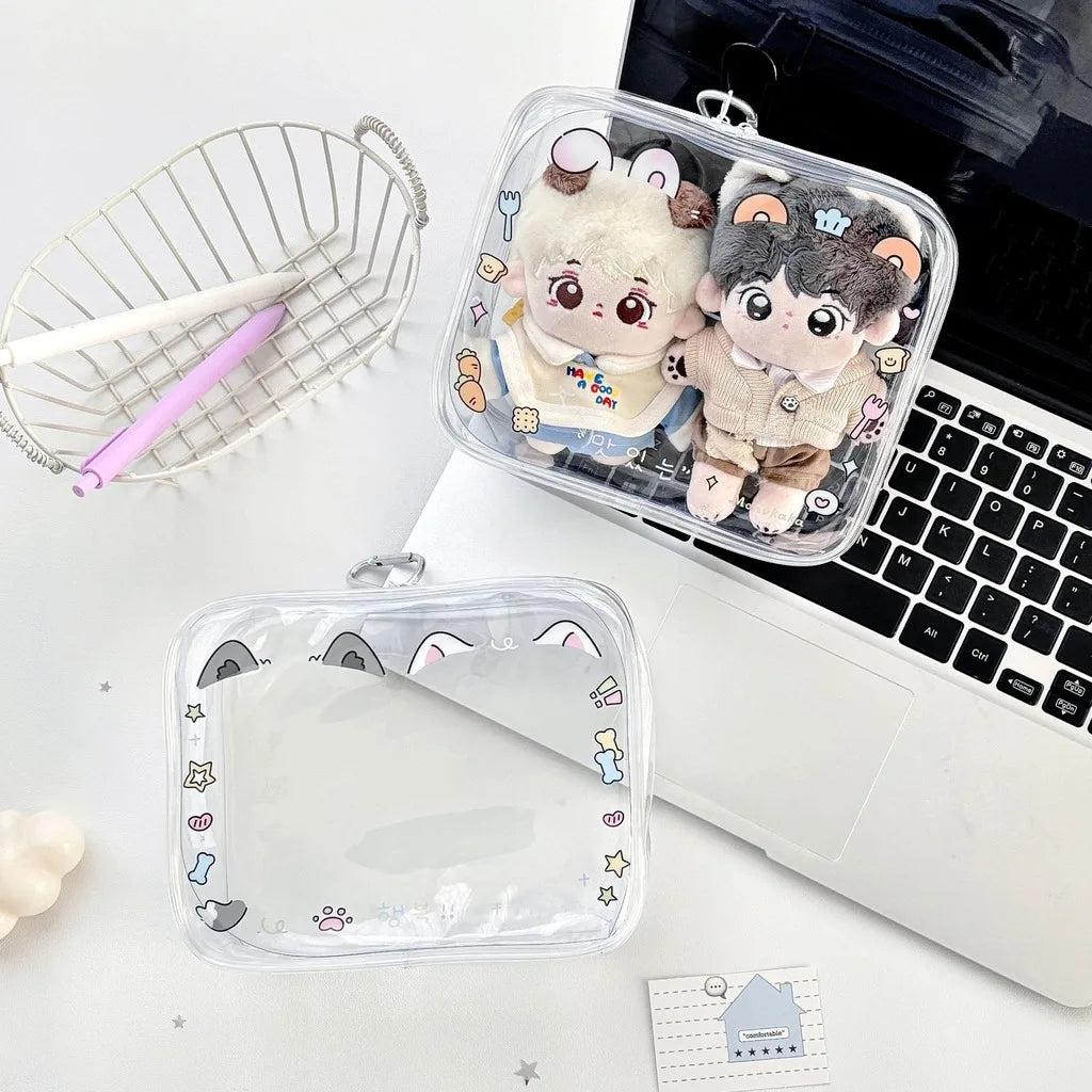 Couple Dolls Storage Bag Transparent Pvc Zipper Organizer Bags Dustproof Plush Doll Display Case Outdoor Backpack Hanging Bag