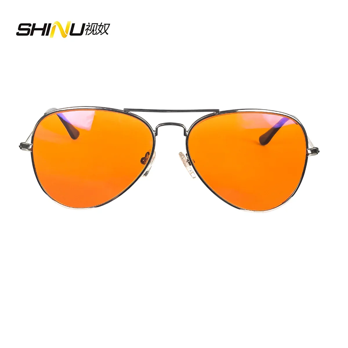 SHINU Anti Blue Light Lenses Glasses Men Orange Lens Glasses Blue Light Filter Better Sleep Rest Glasses Metal Frame Eyewear