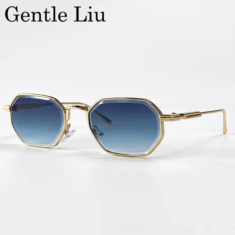 Retro Octagon Punk Sunglasses Men 2026 Luxury Designer Vintage Square Metal Frame Sun Glasses Gradient UV400 Steampunk Eyewear