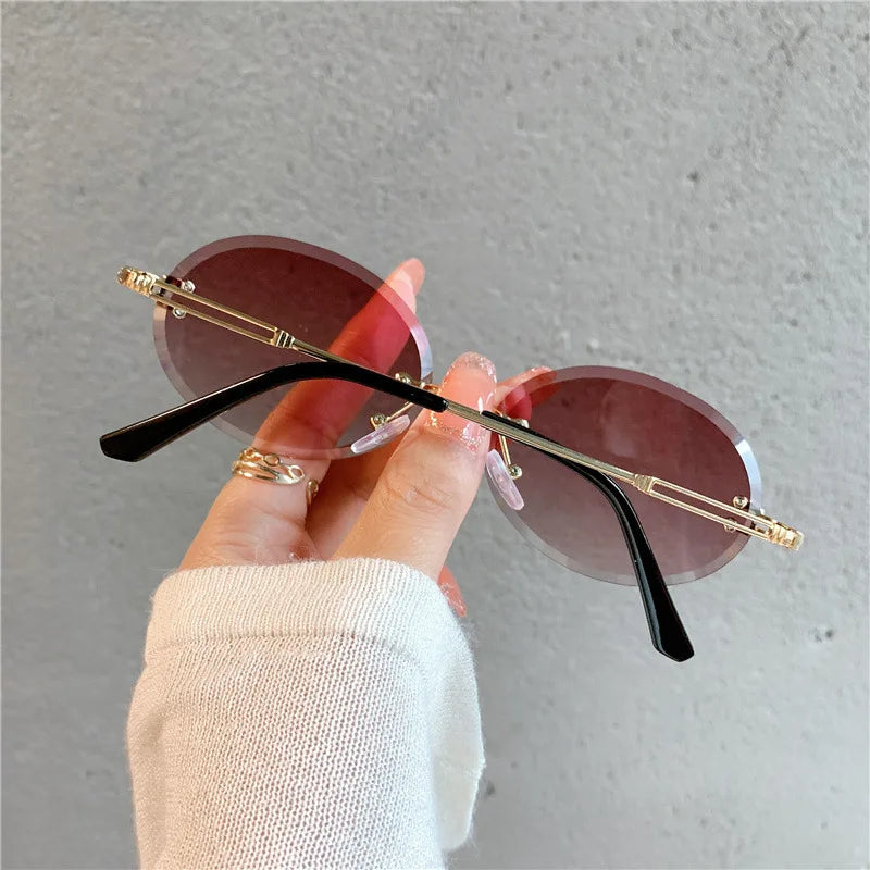Fashion Rimless Sunglasses Women Classic Oval Cute Glasses Brand Vintage Small Rectangle Sun Glasses Female Eyewear Anti-Glare