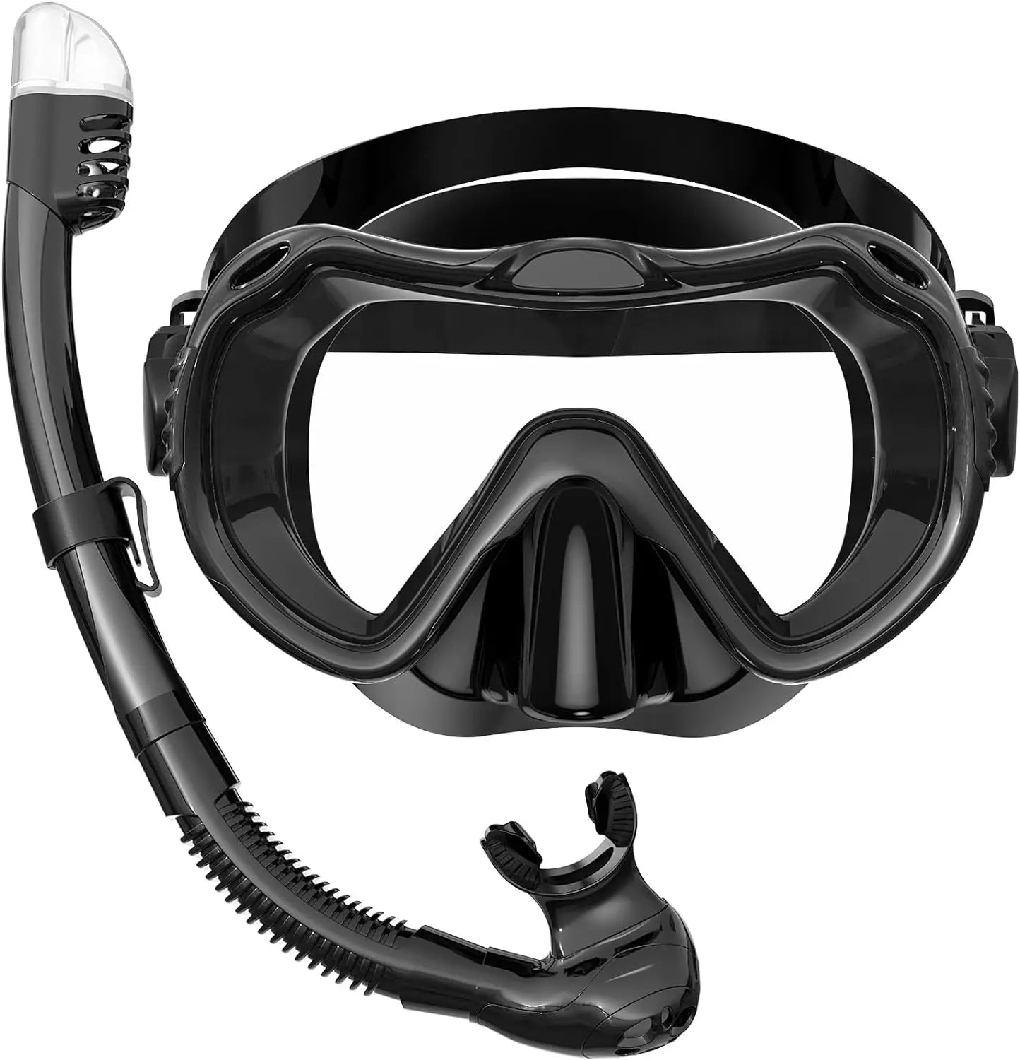 Dry Top Anti-Leak Snorkel Set, Adult Anti-Fog Tempered Glass Mask SoftSiliconeSnorkelTubeforOceanSnorkelingSwimmingBeachVacation