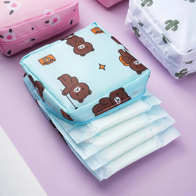 Zero Wallet Sanitary Napkin Storage Bag Portable Mini Simple Cartoon Cute Large Capacity Sanitary Cotton Portable Storage Bag