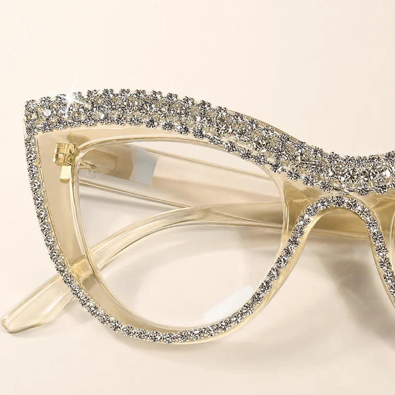 Light Luxury Full Diamond Cat Eye Reading Glasses, Sparkling Rhinestone Frame, Party Outfit, Decorative Glasses