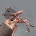 GLAZZY TR Stainless Steel Two Tone Square Photochromic Eyeglasses Anti Blue Light Optical Glasses Neutral Daily Computer Eyewear