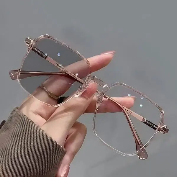 GLAZZY TR Stainless Steel Two Tone Square Photochromic Eyeglasses Anti Blue Light Optical Glasses Neutral Daily Computer Eyewear