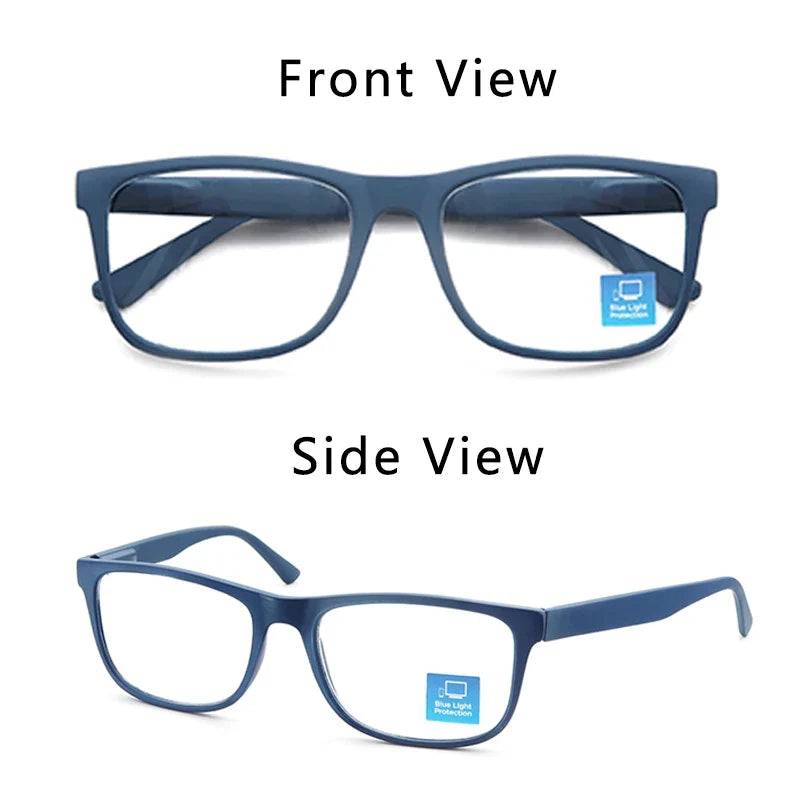Extra-large reading glasses for men and women. Classic square frame. Blue light blocking glasses with prescription lenses.