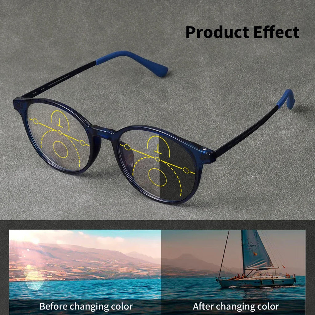 Men Women Progressive Multifocal Reading Glasses Round Design Titanium Alloy Luxury Brand Designer Clear Lens Comfortable Wear