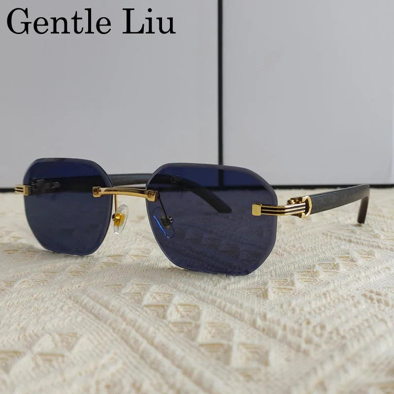 Vintage Square Rimless Sunglasses Men 2026 Luxury Brand Trendy Frameless Punk UV400 Eyewear Anti Blue Light Prescription Glasses