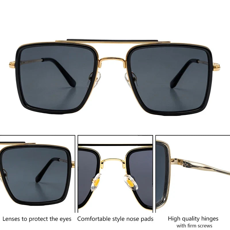 Oversized Steampunk Square Metal Sunglasses Men 2026 Luxury Designer Vintage Double Bridge Sun Glasses Retro Driving Eyewear