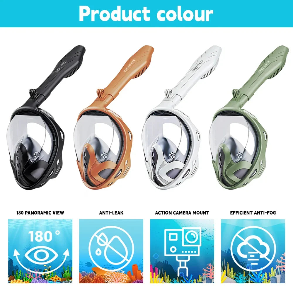 XIAOTREE Full Face Snorkel Mask with Detachable Camera Mount,Snorkeling Swimming Diving Mask Wide View Anti-Fog Anti