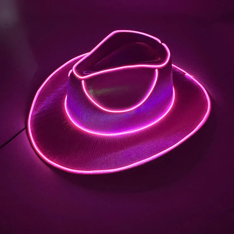 Bachelorette Party Glowing Supplies Luminous Bride Cowgirl Hat LED Pearlescent Cowboy Cap Fashion Neon Light Hat For Party
