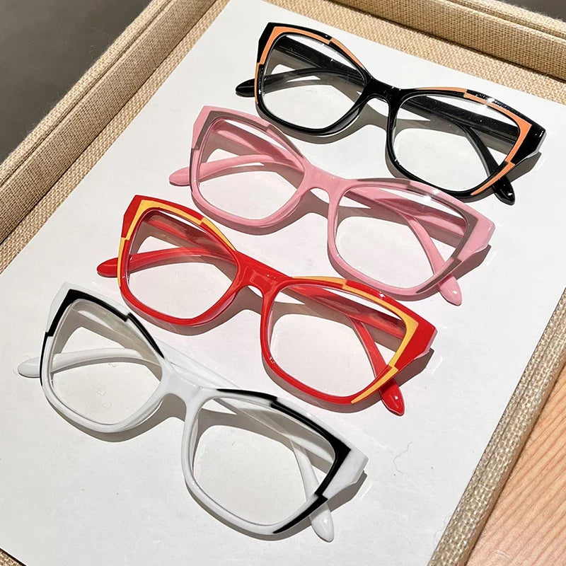 Women's Elegant Cat Eye Reading Glasses - Fashionable Color Block Design, Blue Light Blocking,  1.0 to  4.0 Power