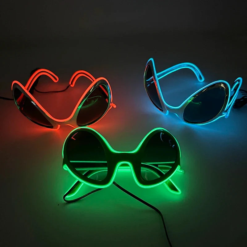 Halloween Funny Sunglasses Personalized Eyewear Alien Style Glasses Luminous Neon Glasses For Rave Festival Club Party Props