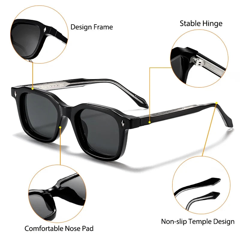 HBK Elegant Square Men's Sunglasses Fashion Frame Vintage Temple Tips Women's Travel Business Party Gift Glasses UV400