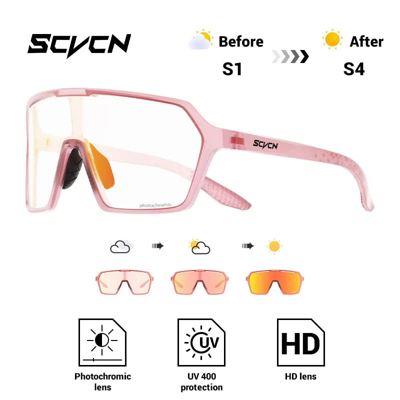 SCVCN Fashion Photochromic Men Cycling Sunglasses Women Outdoor Sports Running Mountain Hiking Glasses UV400 Protective Eyewear