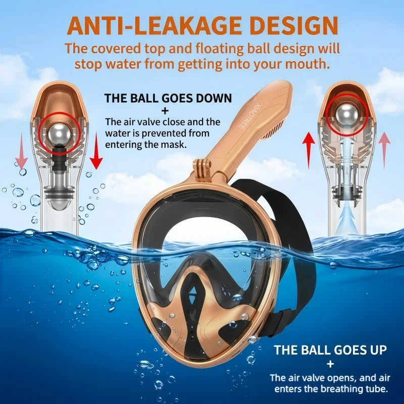 XIAOTREE Full Face Snorkel Mask with Detachable Camera Mount,Snorkeling Swimming Diving Mask Wide View Anti-Fog Anti