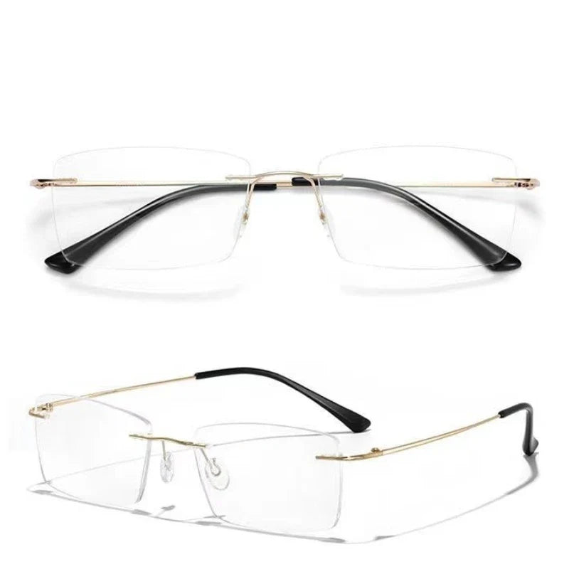 MODFANS Rimless Blue Light Blocking Glasses Men Presbyopia Glasses Reading Blue Light Refractive Correction Transparent Eyewear