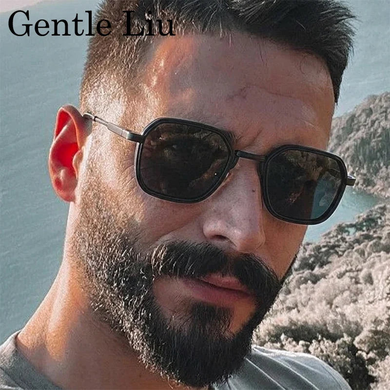 2026 Vintage Steampunk Square Sunglasses Men Polygon Small Metal Frame Sun Glasses Punk Black Eyewear For Male Driving Shades
