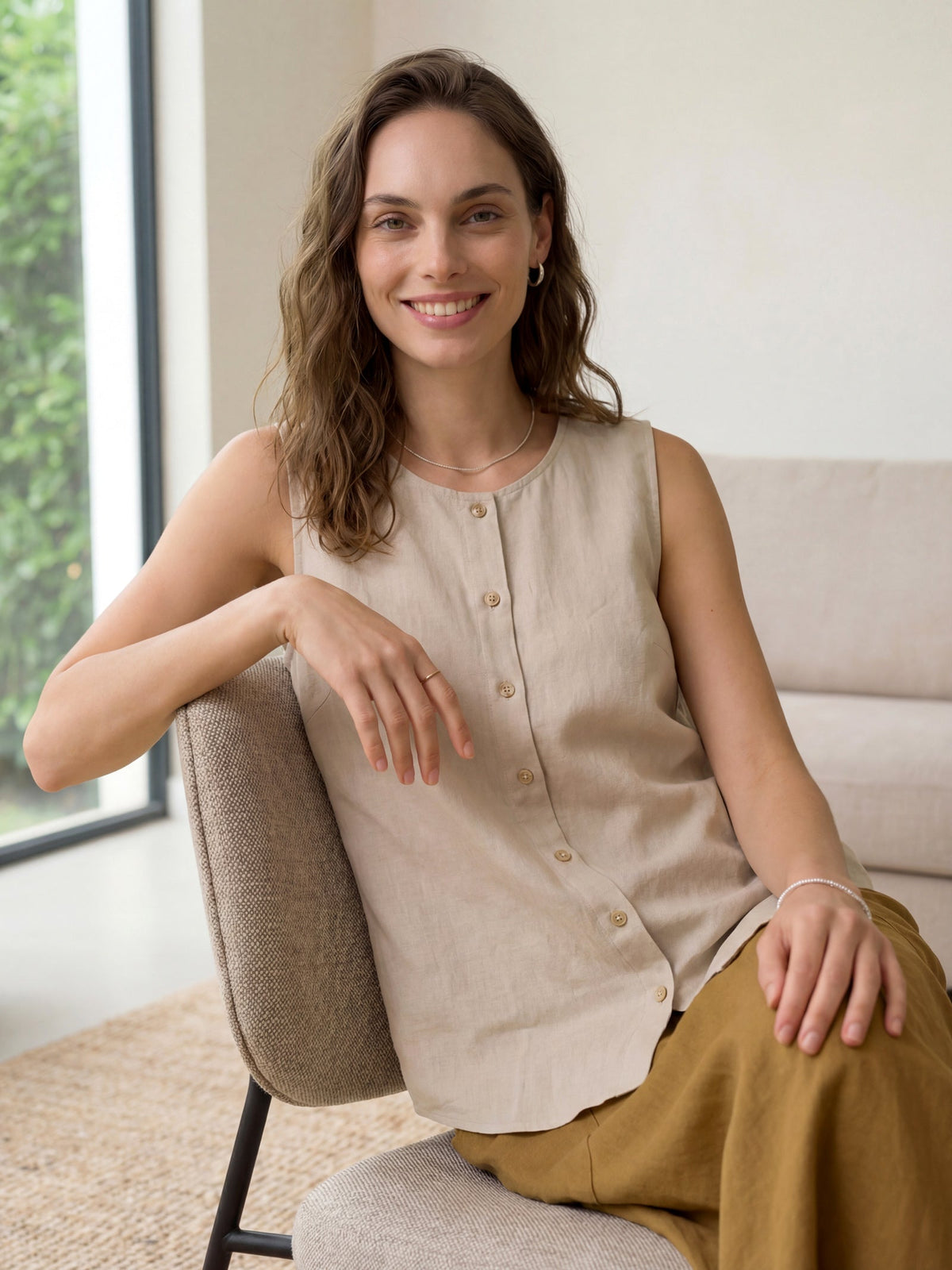 100% Linen Buttons Down Tank Top ERIN