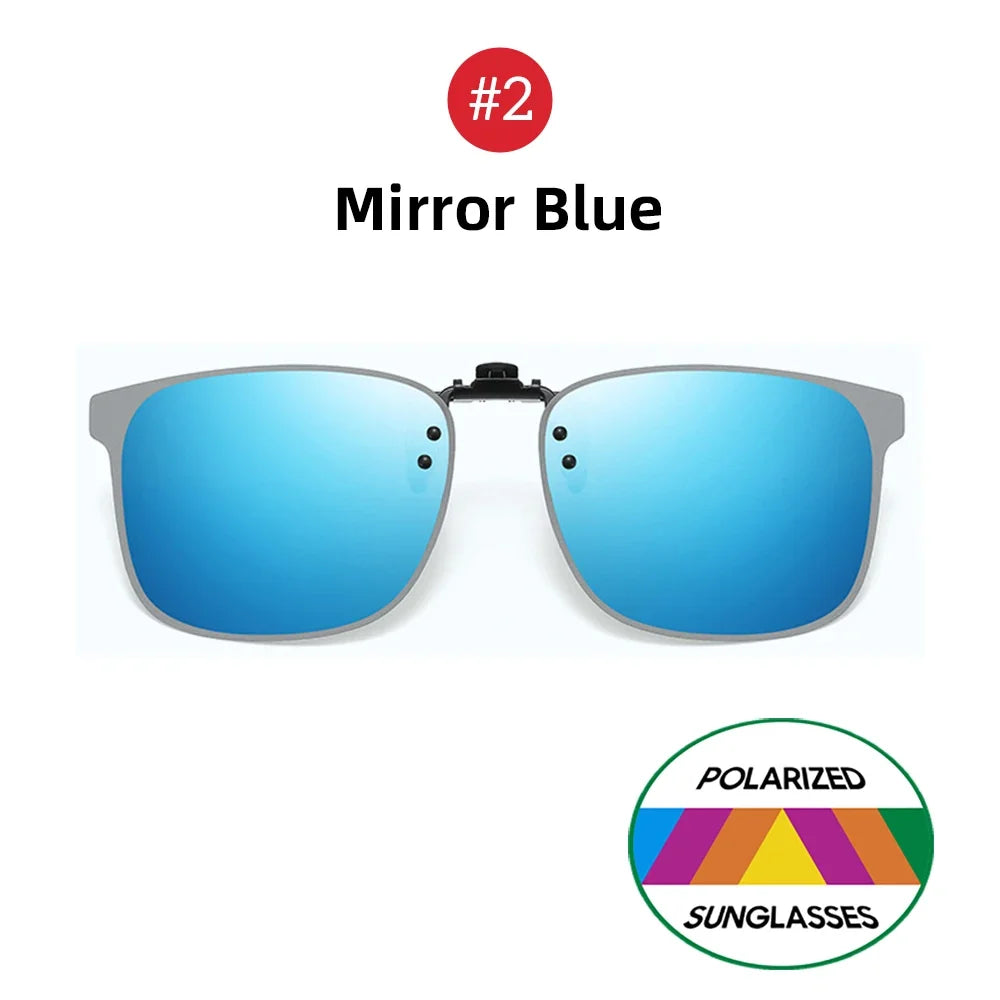 VIVIBEE Polarized Clip on Flip Up Rimless Sunglasses for Anti-Glare Night Driving Square Glasses UV  Eyeglasses